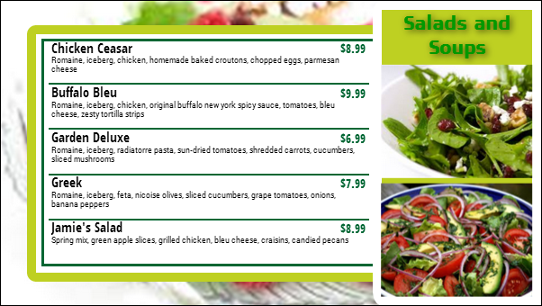 Salad Menu Board - 5 Items